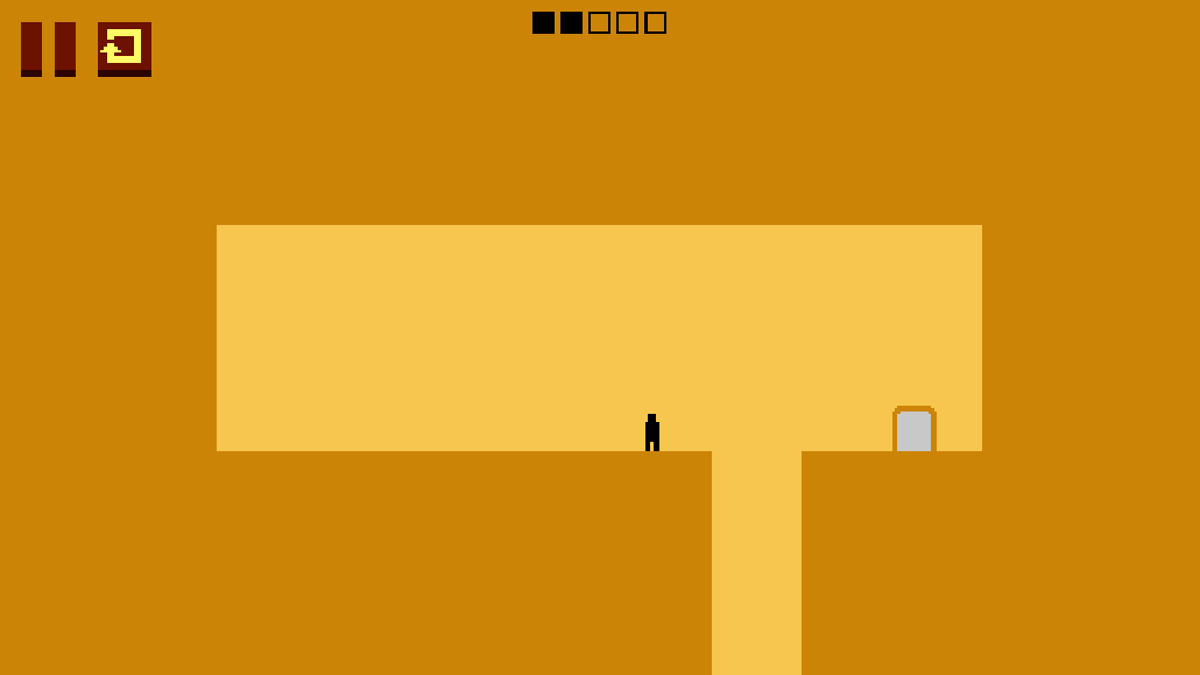 Personagem diante de um abismo e da porta de saída em Level Devil