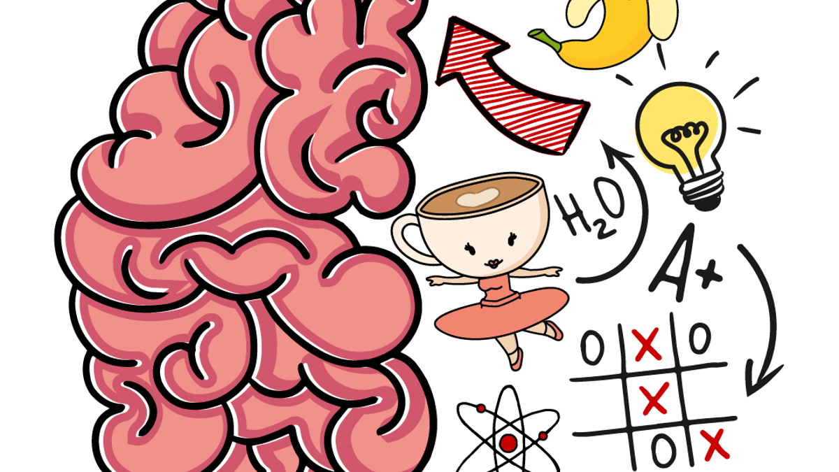 Cérebro ilustrado com enigmas e símbolos de Brain Test Tricky Puzzles