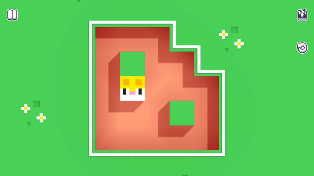 Level 7 van Longcat, waarin de kat verticaal is uitgerekt in een doolhofachtig puzzelgebied met een vierkant blok als obstakel.
