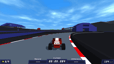 Gameplay de PolyTrack: un coche de carreras rojo a toda velocidad en la curva del circuito.