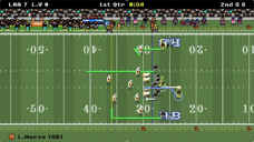 Retro Bowl-gameplay på second down med kasteruter vist før snappet.