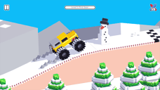 Dilaw na monster truck na humaharurot sa isang snowy na First Gear level sa Drive Mad.