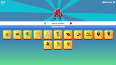 Екран вибору персонажа в Stickman Hook, де можна розблокувати скіни тварин і костюми