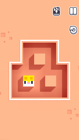 Level 6 van Longcat toont de kat in een compact puzzelplatform met twee vierkante gaten.