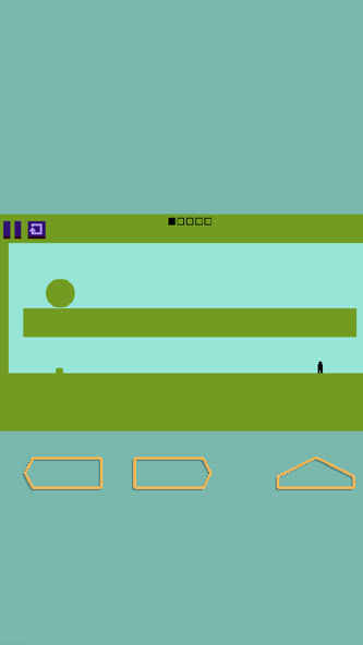 Mobiles Gameplay im Hochformat! Steuere eine winzige Figur durch ein minimalistisches Jump'n'Run-Level. Mit der Steuerung auf dem Bildschirm weichst du einem riesigen rollenden Hindernis aus.