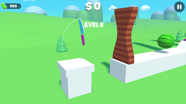 Slice Master, poziom 8: nóż leci w stronę wysokiej przeszkody.