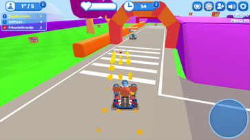 Smash Karts player attacking another racer while driving through the arena